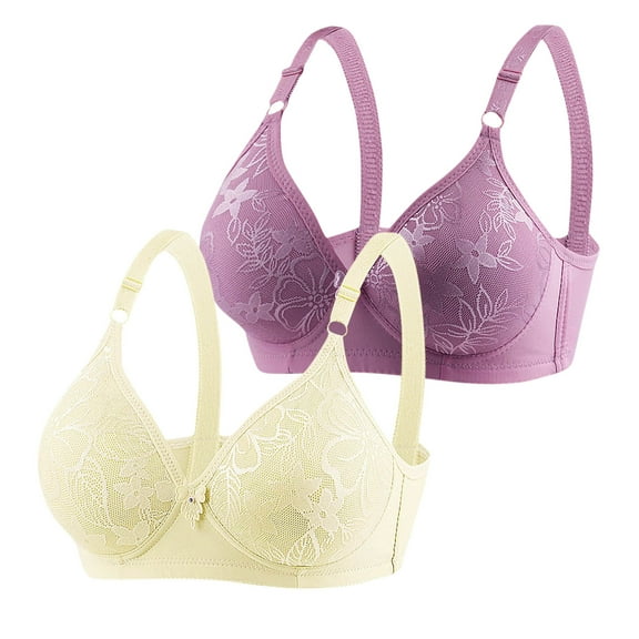 YWDJ Bras for Women Plus Size Push up 2 Pack Back Closures Comfy Bras Wireless Lounge Bras Adjustable Straps Half Cup Wrap Comfortable Bras Padded Plus Size Comfy Bras Solid Bras Khaki S