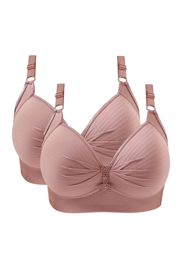 YWDJ Bras for Women Plus Size Push up 2 Pack Closure in Back Comfortable Bras No Wires Bras Adjustable Straps Half Cup Wrap Sleep Bras Padded Comfortable Bras Solid Comfy Bras Pink 40