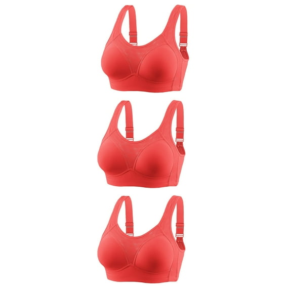 YWDJ Bras for Women Plus Size Push up 3 Pack Comfortable Bras Wireless Sleep Bras Adjustable Straps Full Coverage Breastfeeding Bras Wrap Comfy Bras Padded Comfort Solid Lounge Bras Red M