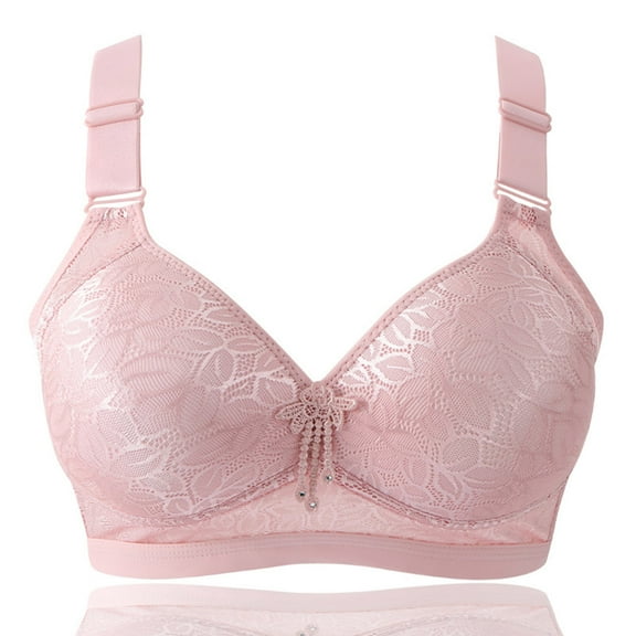 YWDJ Bras for Women Plus Size Push up Back Closures Bras Wireless Sleep Bras Adjustable Straps Full Coverage Wrap Comfy Bras Padded Plus Size Comfort Bras Solid Lounge Bras Pink 40BCD