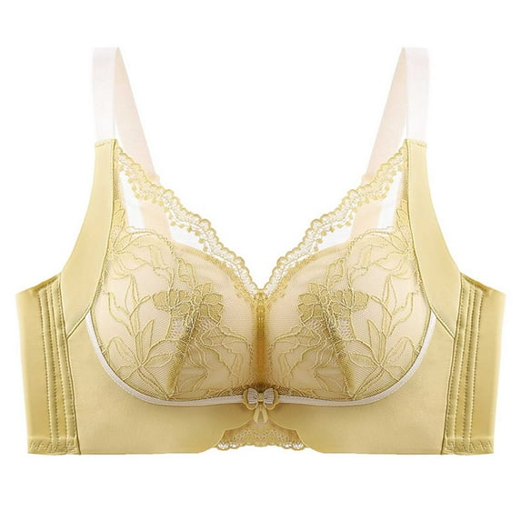 YWDJ Bras for Women Plus Size Push up Closure in Back Comfortable Bras No Wires Bras Adjustable Straps Full Coverage Hollow Sleep Bras Padded Wide Strap Bras Wrap Comfy Bras Yellow M