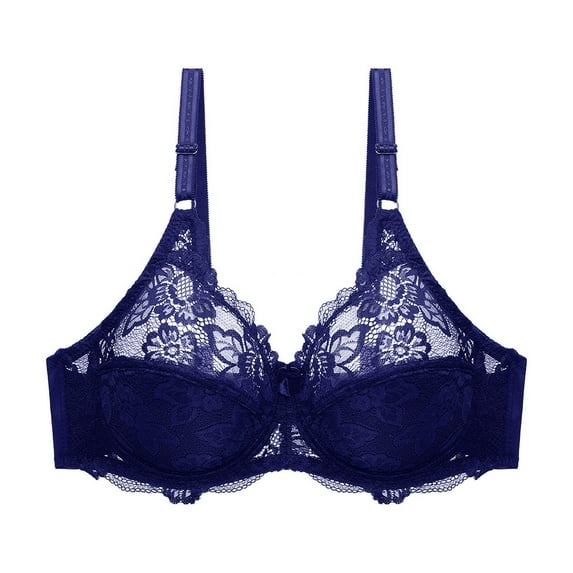 YWDJ Bras for Women Plus Size Push up Comfy Bras Underwire Lounge Bras Adjustable Straps Full Coverage See Through Comfortable Bras Padded Lace Bras Wrap Bras Blue S