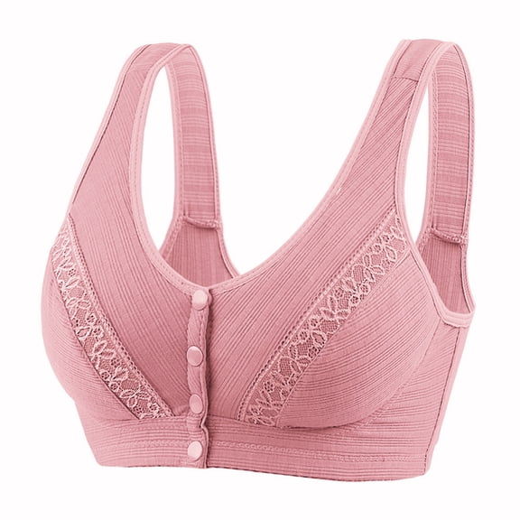 YWDJ Bras for Women Plus Size Push up Front Closure Sleep Bras Wireless Breastfeeding Bras Wide Strap Full Coverage Comfy Bras Wrap Lounge Bras Padded Plus Size Comfort Solid Nursing Bras Pink L