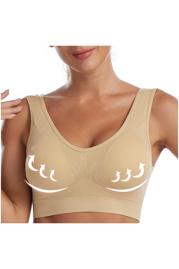 YWDJ Bras for Women Plus Size Push up Pullover Bras No Wire Sleep Bras Wide Strap Full Coverage Wrap Comfy Bras Padded Plus Size Comfort Bras Solid Lounge Bras Beige 3XL