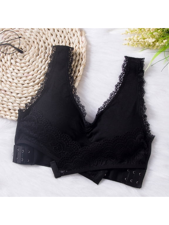 YWDJ Bras for Women Plus Size Push up Side Closure Comfortable Bras No Wires Bras Wide Strap Full Coverage Cross Sleep Bras Padded Plus Size Lace Comfort Bras Wrap Solid Comfy Bras Black 3XL