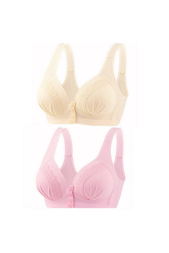 YWDJ Bras for Women Push up 2 Pack Front Close Lounge Bras No Wire Nursing Bras Wide Strap Full Coverage Bras Wrap Sleep Bras Padded Plus Size Comfortable Solid Breastfeeding Bras Pink 2XL