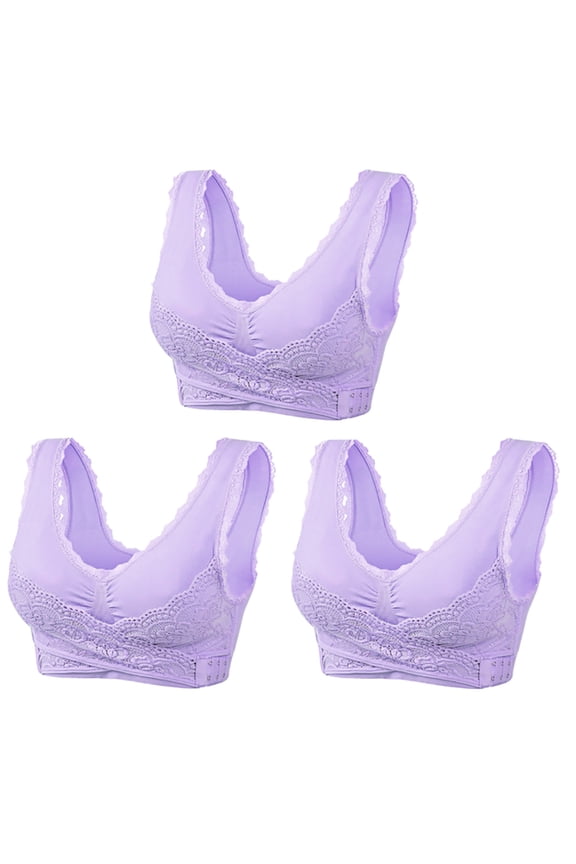 YWDJ Bras for Women Push up 3 Pack Front Closure Comfy Bras Wireless Lounge Bras Wide Strap Full Coverage Cross Comfortable Bras Padded Plus Size Lace Comfort Bras Wrap Bras Purple S