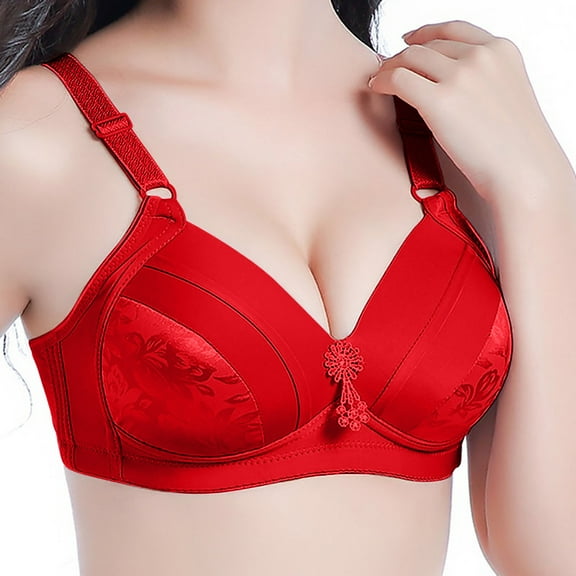 YWDJ Bras for Women Push up Back Closures Bras No Wire Sleep Bras Adjustable Straps Full Coverage Wrap Comfy Bras Padded Comfort Bras Solid Lounge Bras Red L