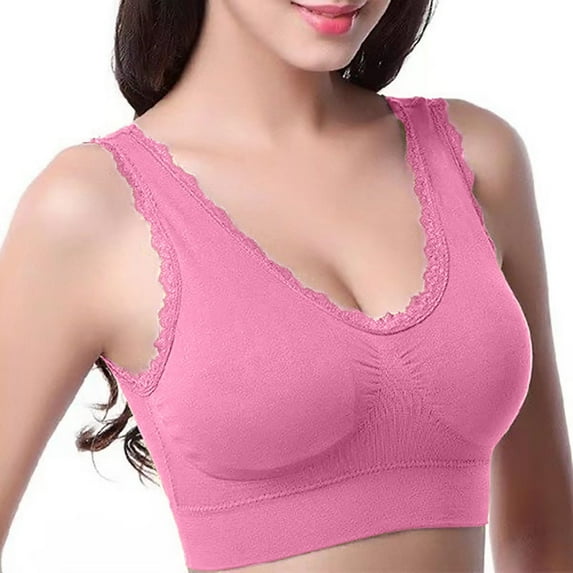 YWDJ Bras for Women Push up Back Closures Comfy Bras No Underwire Sports Bras Wide Strap Full Coverage Workout Bras Low Support Wrap Gym Bras Padded Plus Size Lace Yoga Bras Comfort Bras Pink 3XL
