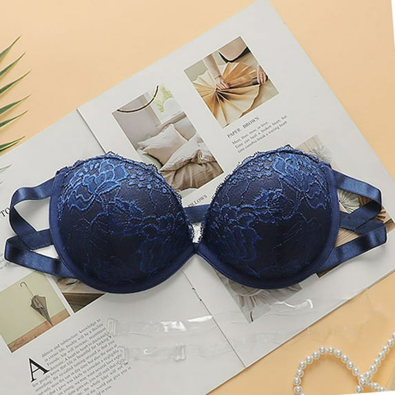 YWDJ Bras for Women Push up Closure in Back Comfortable Bras Underwire Bras Adjustable Straps Half Cup Wrap Sleep Bras Padded Lace Bras Solid Comfy Bras Blue M