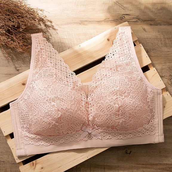YWDJ Bras for Women Push up Closure in Back Comfortable Bras No Wires Bras Wide Strap Half Cup Wrap Sleep Bras Padded Plus Size Lace Bras Solid Comfy Bras Pink XL