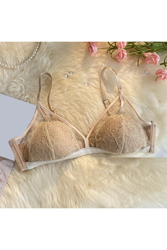 YWDJ Bras for Women Push up Closure in Back Lounge Bras No Wire Comfortable Bras Adjustable Straps Half Cup Wrap Bras Padded Lace Bras Solid Sleep Bras Beige L