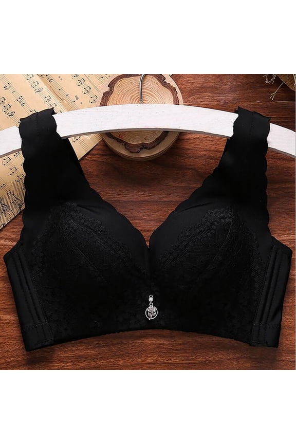 YWDJ Bras for Women Push up Closure in Back Lounge Bras No Wires Comfortable Bras Adjustable Straps Full Coverage Embroidery Bras Padded Plus Size Lace Comfy Wide Strap Bras Wrap Bras Black XL
