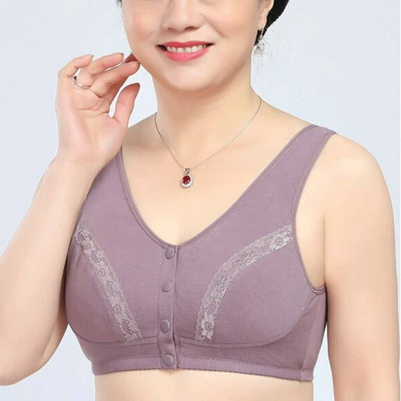 YWDJ Bras for Women Push up Front Close Bras No Wire Sleep Bras Wide Strap Full Coverage Wrap Comfy Bras Padded Plus Size Lace Comfy Bras Button Lounge Bras Purple 5XL