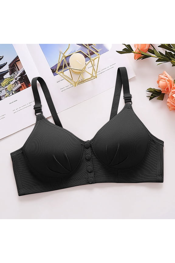 YWDJ Bras for Women Push up Front Close Comfy Bras Wireless Lounge Bras Adjustable Straps Full Coverage Wrap Comfortable Bras Padded Plus Size Bras Solid Bras Black L