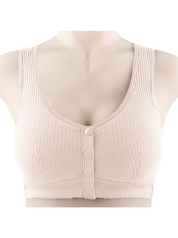 YWDJ Bras for Women Push up Front Close Lounge Bras No Wires Comfortable Bras Wide Strap Full Coverage Wrap Bras Padded Plus Size Comfort Bras Solid Sleep Bras Beige 2XL
