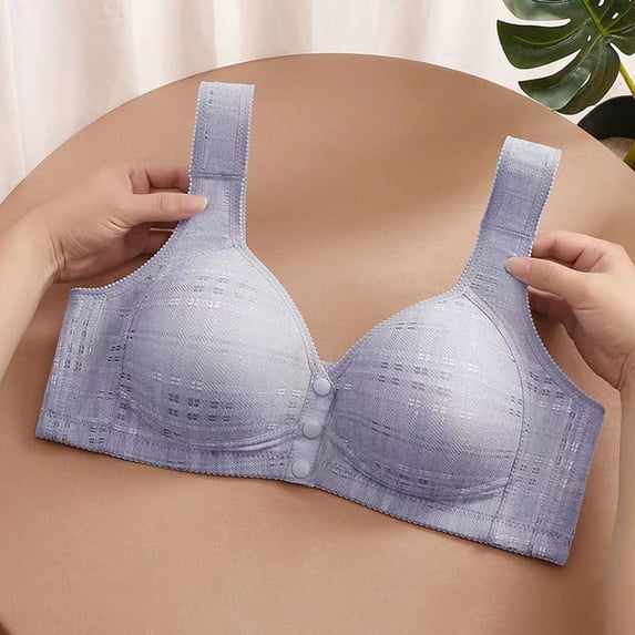 YWDJ Bras for Women Push up Front Close Sleep Bras Wirefree Comfy Bras Adjustable Straps Half Cup Wrap Lounge Bras Padded Plus Size Lace Comfy Bras Solid Comfortable Bras Blue XL
