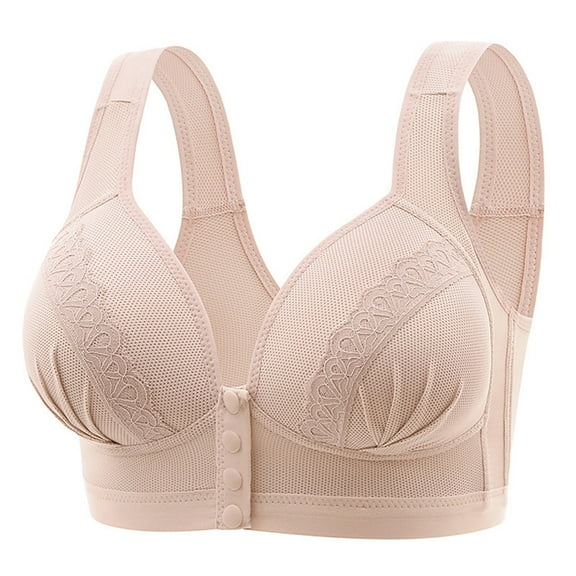 YWDJ Bras for Women Push up Front Closure Comfortable Bras Wirefree Bras Wide Strap Full Coverage Wrap Sleep Bras Padded Plus Size Lace Comfort Bras Solid Comfy Bras Khaki S