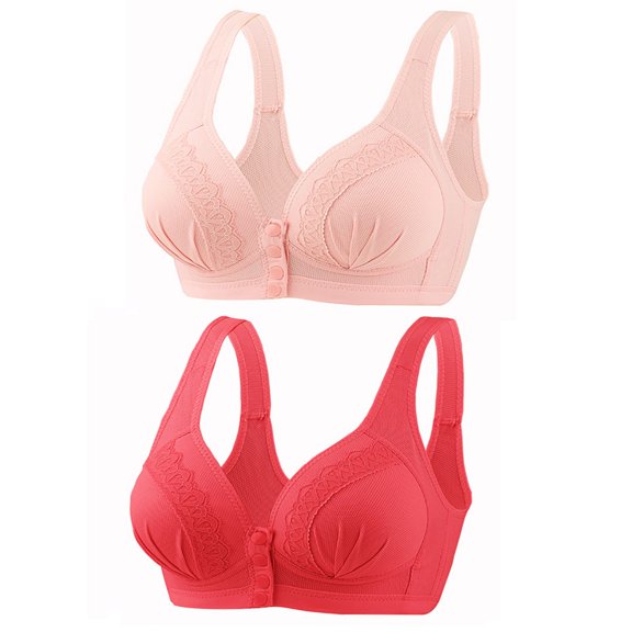 YWDJ Bras for Women Push up and Padded 2 Pack Front Close Comfortable Bras Wireless Sleep Bras Wide Strap Full Coverage Bras Wrap Comfy Bras Padded Plus Size Comfort Solid Lounge Bras Red M