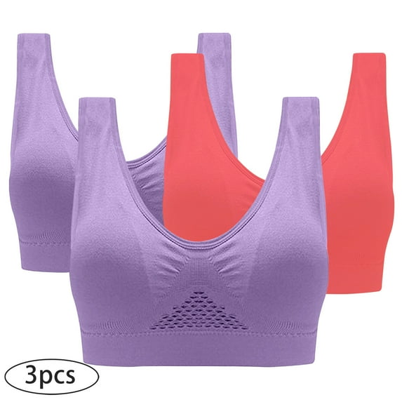 YWDJ Bras for Women Push up and Padded 3 Pack Front Close Workout Bras Wirefree Gym Bras Wide Strap Full Coverage Bras Low Support Cross Bras Padded Plus Size Bras Comfy Wrap Solid Bras Multicolor XL