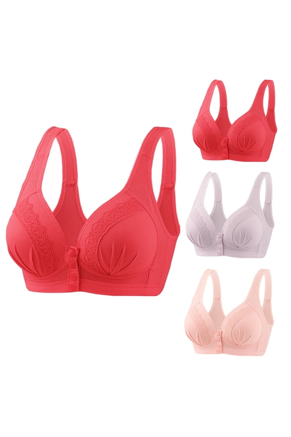 YWDJ Bras for Women Push up and Padded 3 Pack Front Closure Breastfeeding Bras Wireless Comfy Bras Wide Strap Full Coverage Bras Wrap Bras Padded Plus Size Comfy Solid Comfortable Bras Purple 3XL