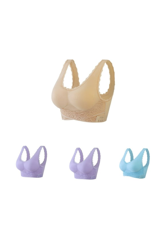 YWDJ Bras for Women Push up and Padded 4 Pack Front Close Bras No Underwire Sleep Bras Wide Strap Full Coverage Cross Comfy Bras Padded Plus Size Comfortable Bras Wrap Lounge Bras Blue 2XL