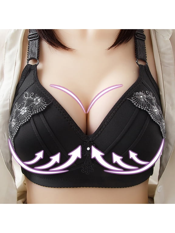 YWDJ Bras for Women Push up and Padded Back Closures Sleep Bras No Wire Comfy Bras Adjustable Straps Half Cup Wrap Lounge Bras Padded Plus Size Lace Bras Comfortable Bras Black S