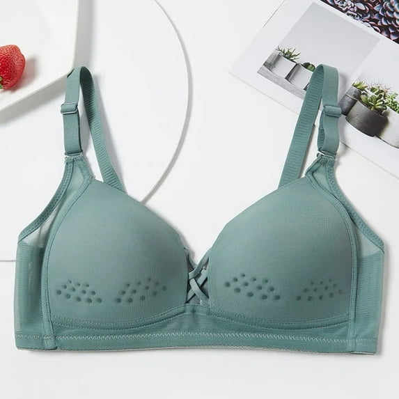 YWDJ Bras for Women Push up and Padded Bras Wirefree Sleep Bras Adjustable Straps Half Cup Wrap Comfy Bras Padded Comfy Bras Solid Lounge Bras Green L