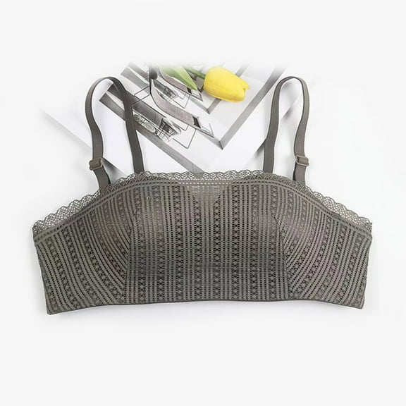 YWDJ Bras for Women Push up and Padded Bras No Wires Sleep Bras Adjustable Straps Half Cup Backless Comfy Bras Padded Lace Bras Wrap Solid Lounge Bras Gray L