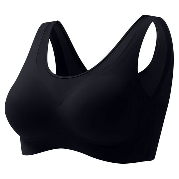 YWDJ Bras for Women Push up Pullover Sleep Bras No Wire Comfy Bras Wide Strap Full Coverage Wrap Lounge Bras Padded Plus Size Bras Solid Comfortable Bras Black 2XL