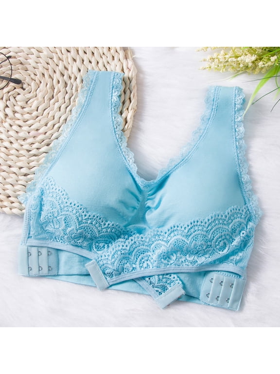 YWDJ Bras for Women Push up Side Closure Comfortable Bras No Wires Bras Wide Strap Full Coverage Cross Sleep Bras Padded Plus Size Lace Comfy Bras Wrap Solid Comfy Bras Blue 2XL