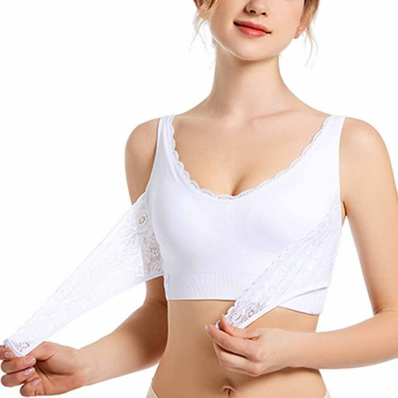 YWDJ Bras for Women Push up Side Closure Workout Bras Wireless Gym Bras Wide Strap Full Coverage Bras Low Support Cross Bras Padded Plus Size Lace Sleep Bras Comfortable Wrap Bras White 2XL