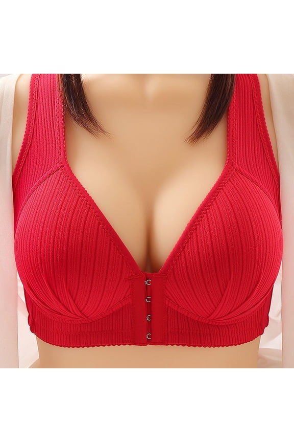 YWDJ Bras for Women Push Up No Underwire Plus Size Front Closure Front Clip Zip Front Front Snap Front Hook Front Close Everyday for Elderly for Sagging Breasts Soild Wire Free Front Buckle Red XL