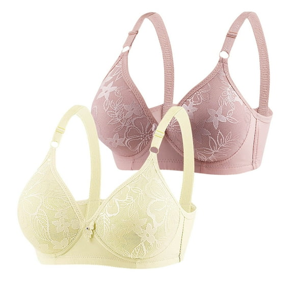 YWDJ Bras for Women Sleeping 2 Pack Closure in Back Comfy Bras Wireless Lounge Bras Adjustable Straps Half Cup Push up Wrap Comfortable Bras Padded Plus Size Comfortable Bras Solid Bras Khaki S