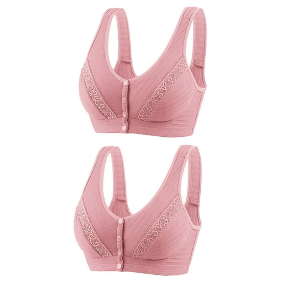 YWDJ Bras for Women Sleeping 2 Pack Front Closure Comfy Bras No Wires Lounge Bras Wide Strap Full Coverage Nursing Bras Push up Wrap Comfortable Bras Padded Plus Size Comfort Solid Sleep Bras Pink L