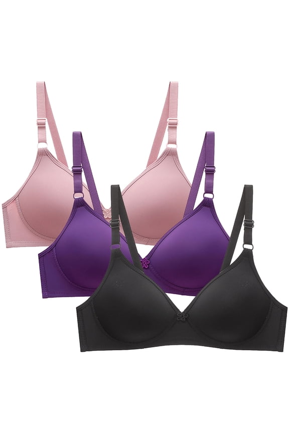 YWDJ Bras for Women Sleeping 3 Pack Closure in Back Comfy Bras Size Small No Underwire Lounge Bras Adjustable Straps Half Cup Wrap Comfortable Bras Padded Comfortable Bras Solid Bras Pink M