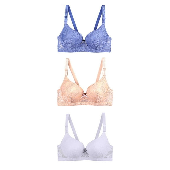 YWDJ Bras for Women Sleeping 3 Pack Comfy Bras Underwire Lounge Bras Adjustable Straps Half Cup Push up Wrap Comfortable Bras Padded Plus Size Lace Bras Solid Bras Blue L