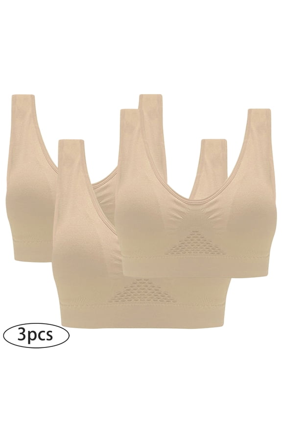 YWDJ Bras for Women Sleeping 3 Pack Front Close Wirefree Wide Strap Full Coverage Bras Low Support Cross Padded Plus Size Bras Comfortable Wrap Solid Bras Multicolor 3XL