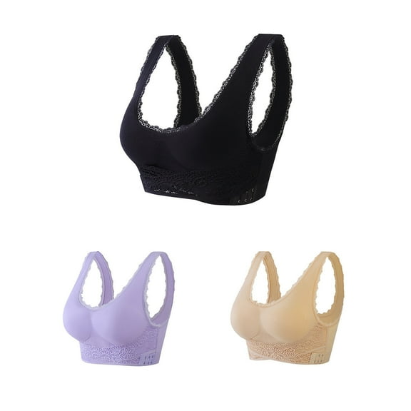 YWDJ Bras for Women Sleeping 3 Pack Front Closure Sleep Bras No Wire Comfy Bras Wide Strap Full Coverage Push up Cross Lounge Bras Padded Plus Size Comfortable Bras Wrap Comfortable Bras Black M