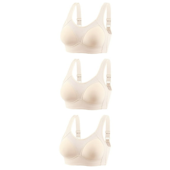 YWDJ Bras for Women Sleeping 3 Pack Nursing Bras Wireless Comfortable Bras Adjustable Straps Full Coverage Sleep Bras Push up Wrap Breastfeeding Bras Padded Comfy Solid Comfy Bras Beige M