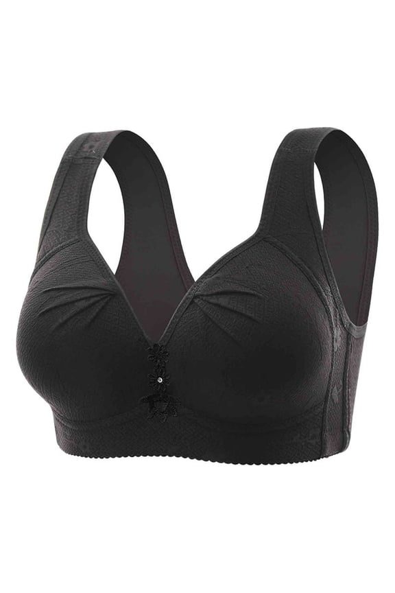 YWDJ Bras for Women Sleeping Back Closures Comfy Bras No Wire Lounge Bras Wide Strap Full Coverage Push up Hollow Comfortable Bras Padded Plus Size Comfortable Bras Wrap Bras Black 2XL