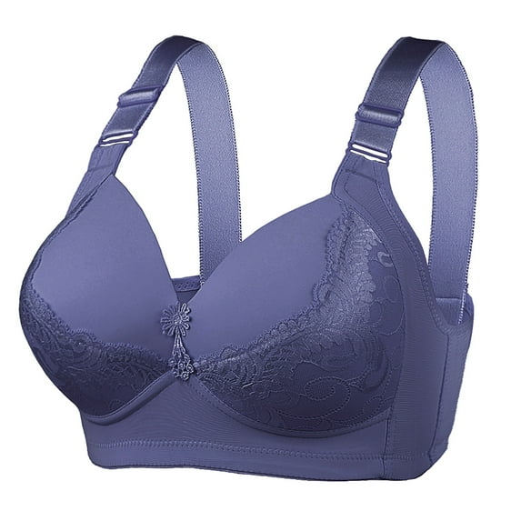 YWDJ Bras for Women Sleeping Closure in Back Comfy Bras No Underwire Lounge Bras Wide Strap Full Coverage Push up Wrap Comfortable Bras Padded Lace Bras Button Bras Blue M