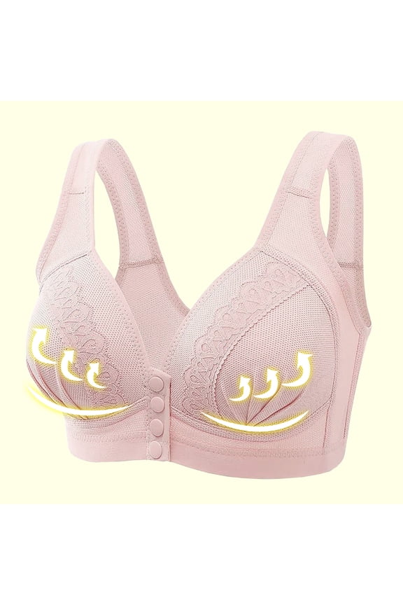 YWDJ Bras for Women Sleeping Front Closure Bras No Underwire Sleep Bras Wide Strap Full Coverage Push up Wrap Comfy Bras Padded Plus Size Comfort Bras Lounge Bras Pink L