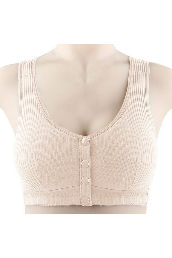 YWDJ Bras for Women Sleeping Front Closure Lounge Bras No Wires Comfortable Bras Wide Strap Full Coverage Push up Wrap Bras Padded Plus Size Comfy Bras Solid Sleep Bras Beige M