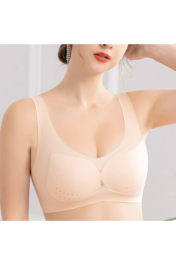 YWDJ Bras for Women Sleeping Pullover Comfy Bras Large Bust Wireless Lounge Bras Wide Strap Full Coverage Push up Wrap Comfortable Bras Padded Plus Size Comfy Bras Solid Bras Beige 5XL