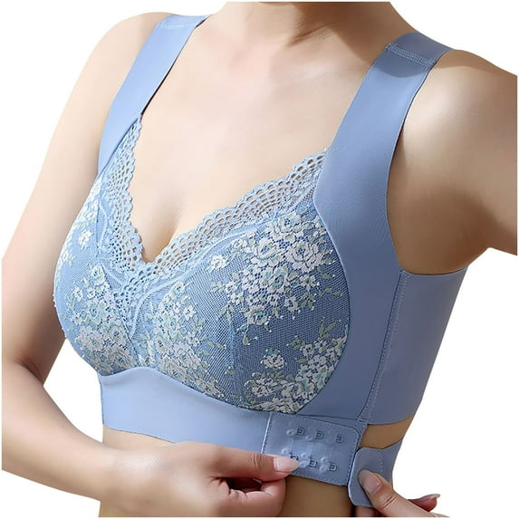 YWDJ Bras for Women with Underwear Back Closures Bras No Wire Sleep Bras Wide Strap Full Coverage Push up Cross Comfy Bras Padded Plus Size Comfort Bras Wrap Lounge Bras Blue XL