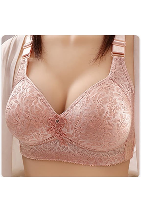 YWDJ Bras for Women Underwire Push up Back Closures Sleep Bras Comfy Bras Wide Strap Full Coverage Wrap Lounge Bras Padded Plus Size Comfort Bras Solid Comfortable Bras Pink 40BC