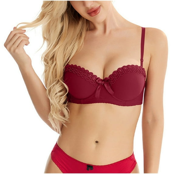 YWDJ Bras for Women Plus Size Comfy Bras Underwire Lounge Bras Spaghetti Straps Half Cup Push up Wrap Comfortable Bras Padded Bras Bras Red XL