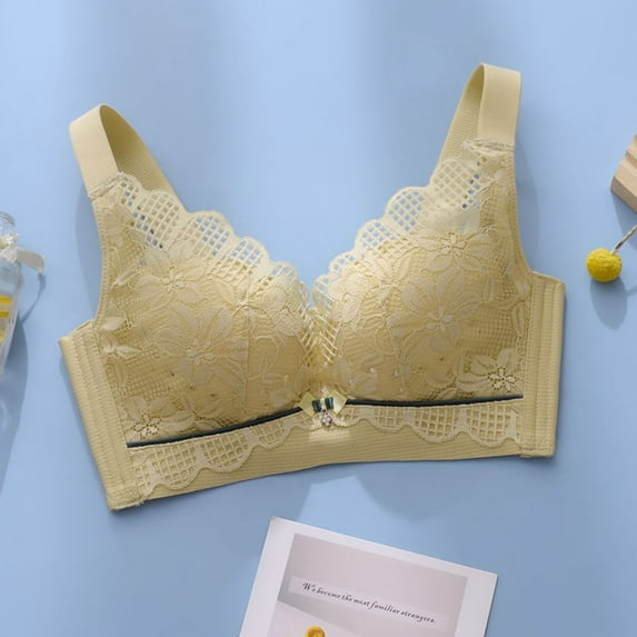 YWDJ Bras for Women Push up Back Closures Comfortable Bras No Wires Bras Wide Strap Full Coverage Wrap Sleep Bras Padded Bras Comfy Bras Yellow S
