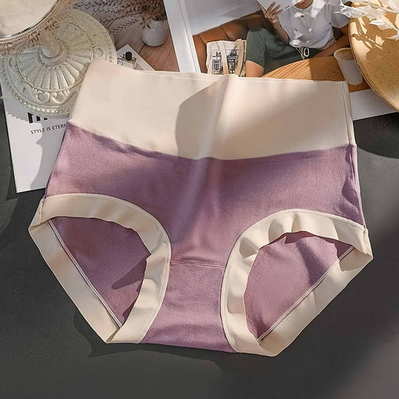 YWDJ Breathable Lightweight High Waist No Show Sexy Fashionable Classic High Waisted Breathable and Seductive Solid Color Underwear Purple 2XL